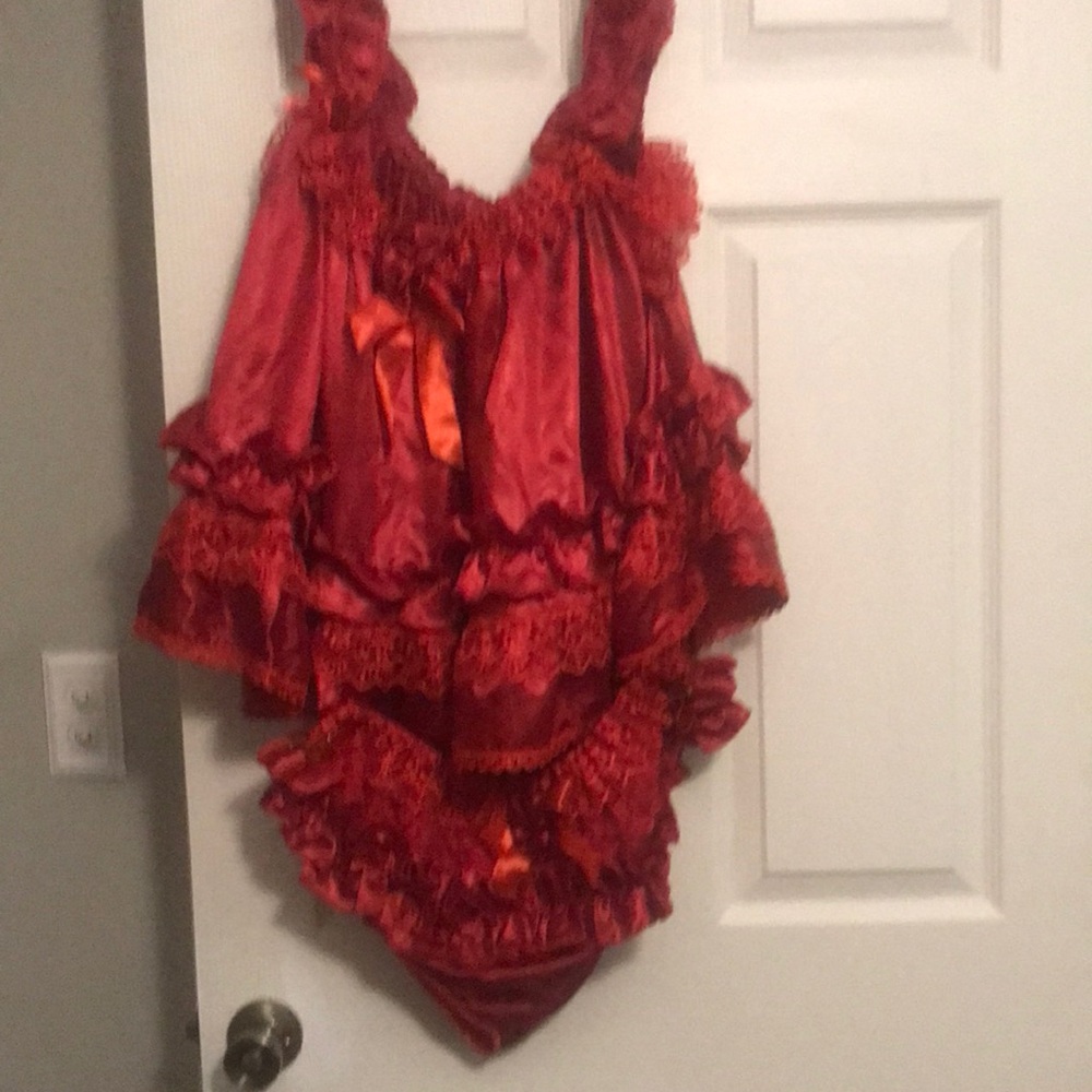 Exquisite satin & lace nightgown in Deep Red - very comfortable to wear!